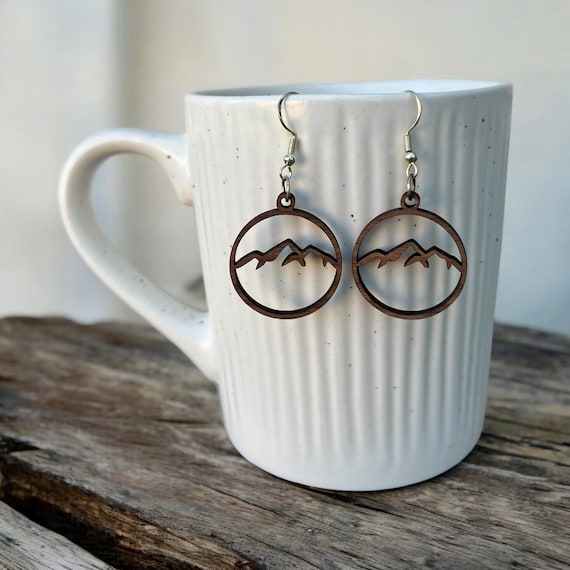 Mountain Skyline Earrings: Walnut Wood & Sterling Silver, Nature, Outdoors, Adventure, Hand Crafted Gift