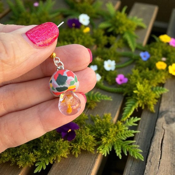 Handmade Real Mushroom Resin Earrings | Clay Cap & Forest Mushroom in Clear Resin | Nature Boho Jewelry | Cottagecore Gift for Her