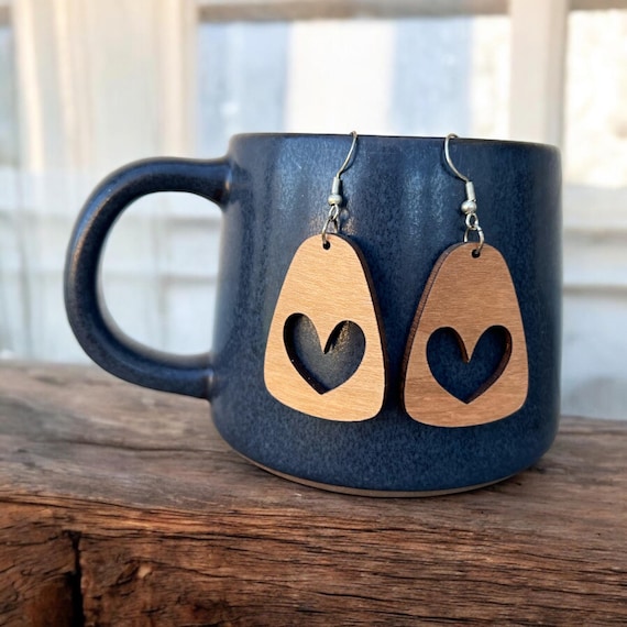 Valentine Heart Cutout Earrings: Cherry Wood, Sterling Silver, Valentine's Day, Gift for Her, Hand Crafted Gift