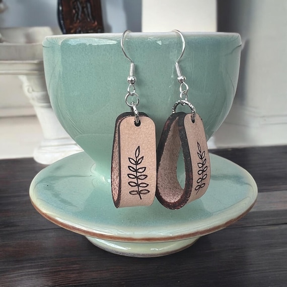 Leather Loop Earrings: Jewelry, Sterling Silver, Hand Crafted, Gift, Western, Boho