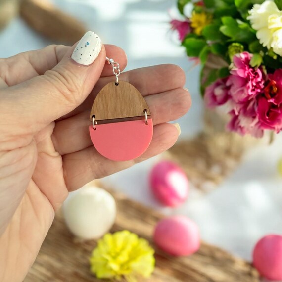 Easter Egg Dangle Earrings: Spring Earrings, Handmade Jewelry, Lightweight/Hypoallergenic, Easter Gift, Easter Basket, Blush