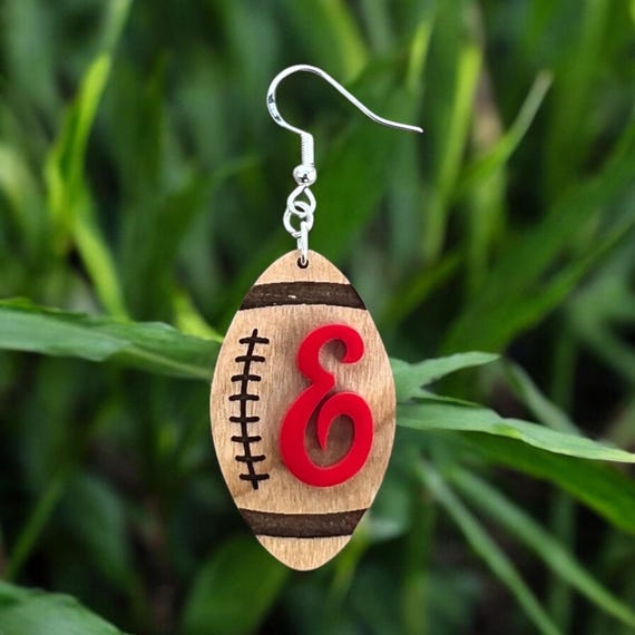 Eaton Reds E Football Earrings: Jewelry, Acrylic, Sterling Silver, Holiday, Colorado, Hand Crafted Gift, Gift For Her