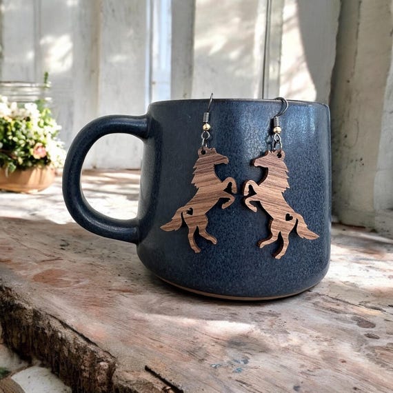 Horse Heart Earrings - Walnut Wood, Nickel Free, Gift for Her, Jewelry, Valentine’s Day, Horse Jewelry, Handcrafted Western Wear, Cowgirl