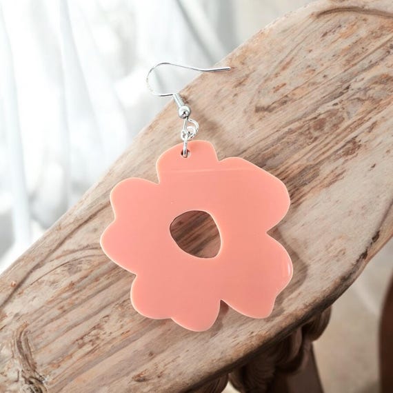 Boho Flower Earrings in Apricot - Acrylic and Sterling Silver, Gift for Her, Jewelry, Valentine’s Day, Teacher Gift, Galentines