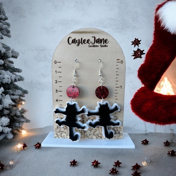 Electrocuted Cat Earrings: Jewelry, Acrylic, Sterling Silver, Holiday, Christmas, National Lampoon’s, Hand Crafted Gift, Gift For Her