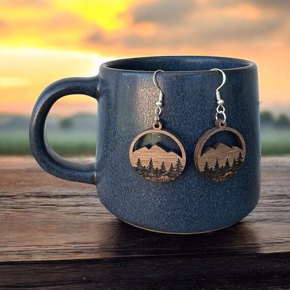 Mountain View Earrings: Walnut Wood & Sterling Silver, Nature, Outdoors, Adventure, Hand Crafted Gift