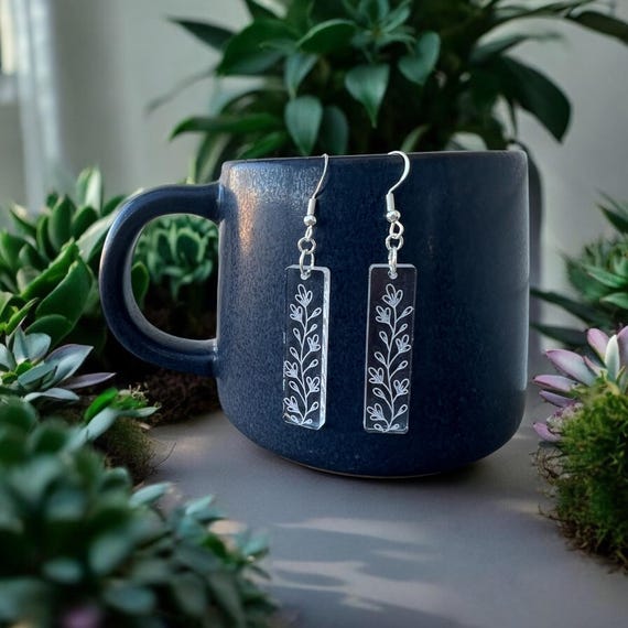 Floral Clear Acrylic Leaf Dangle Earrings 2: Sterling Silver, Hand Crafted, Spring Accessories, Wedding Accessories, Bridesmaid Gift