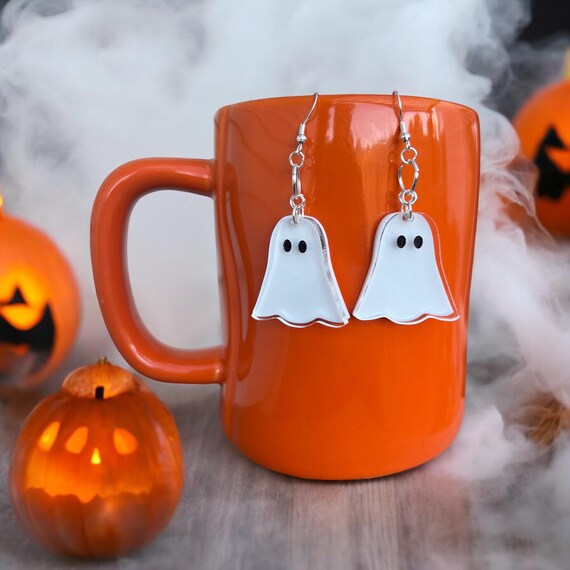 Ghost Charm Earrings: Jewelry, Sterling Silver, Fall, Halloween, Hand Crafted Gift For Her