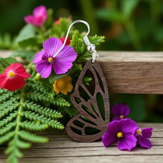 Butterfly Wing Wood Earrings: Sterling Silver Hooks | Nature-Inspired Boho Jewelry | Cottagecore Forest Accessories | Lightweight Handmade