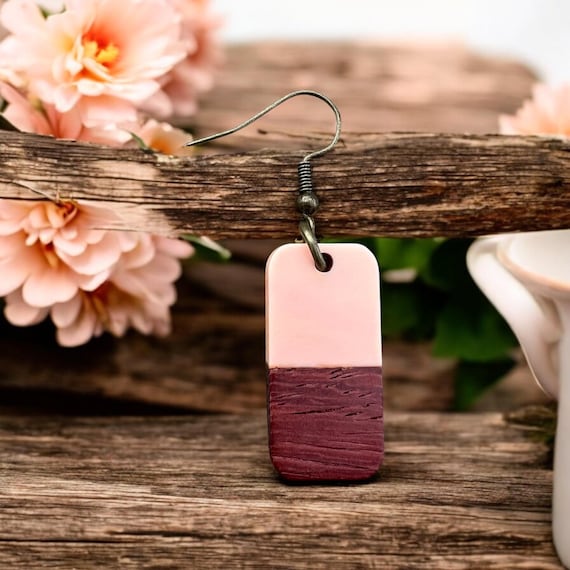 Valentine Pink Wood Oval Earrings - Pink Acrylic and Wood, Nickel Free, Gift for Her, Jewelry, Valentine’s Day, Galentines