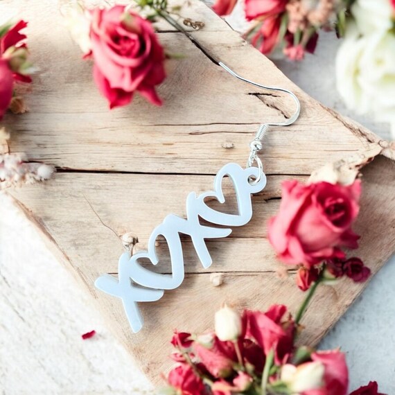 Valentine's Day XOXO Earrings - Cute White Acrylic Dangle Earrings, Gift for Her, Valentine's Day Gift, Handmade Jewelry, Galentine's Day