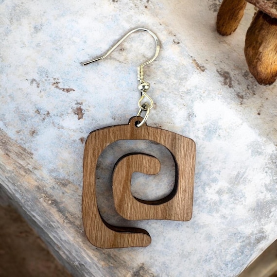 Boho Square Earrings: Jewelry, Cherry Wood, Walnut Wood, Sterling Silver, Holiday, Hand Crafted Gift, Gift For Her, Artistic