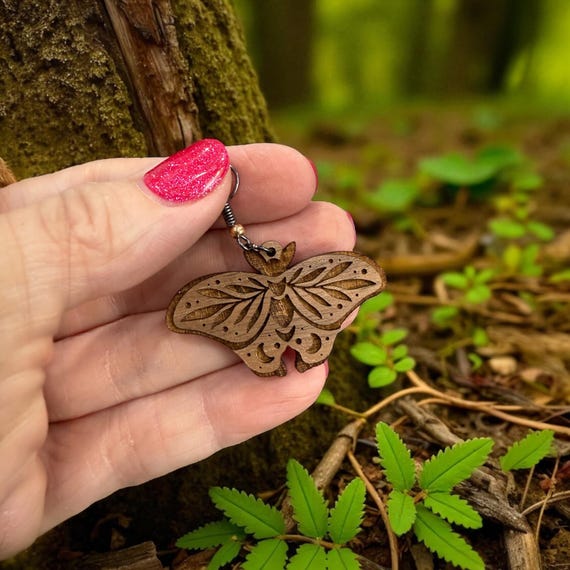 Moth Earrings 3: Nature-Inspired Cottagecore Jewelry | Woodland Insect Earrings | Boho Witchy Accessories | Handmade Jewelry | Wood Jewelry