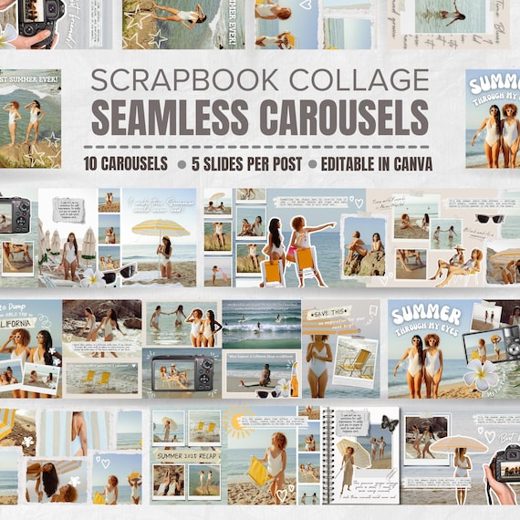 Scrapbook Collage Seamless Carousel Templates for Canva || Social Media Templates Digital Download