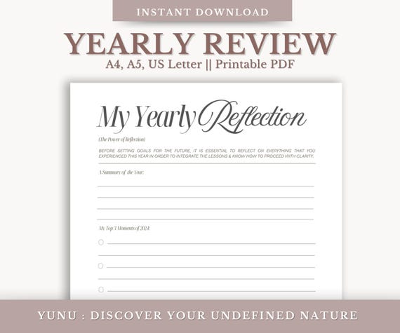 Yearly Reflection Worksheet: Printable Annual Review (PDF Download)