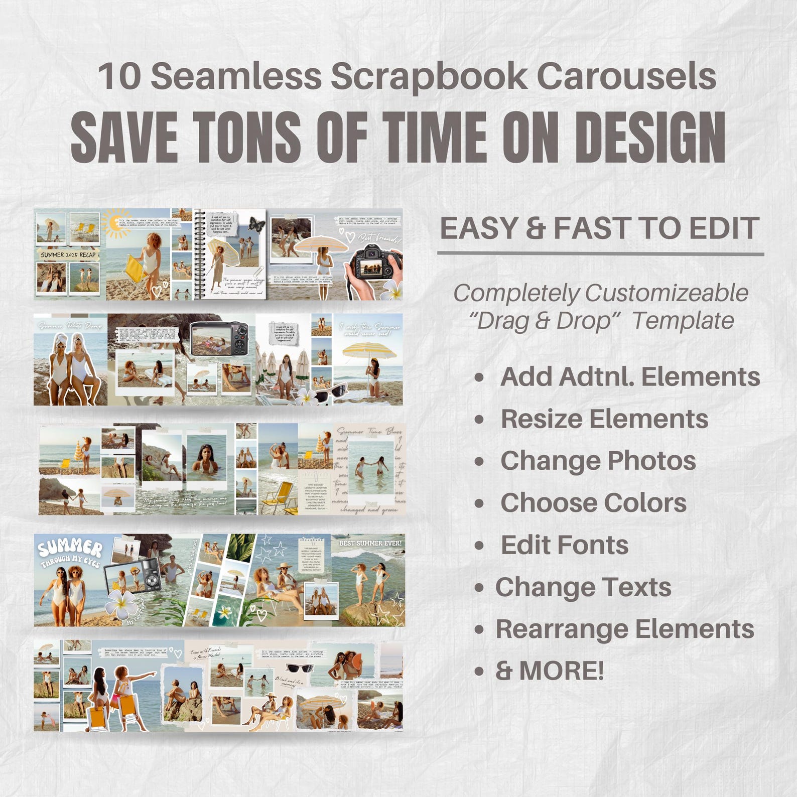Scrapbook Collage Seamless Carousel Templates for Canva || Social Media ...