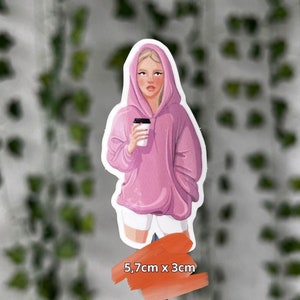 Fille portant un sweat à capuche| Autocollants esthétiques pour ordinateur portable Vinyl Coffee Rose