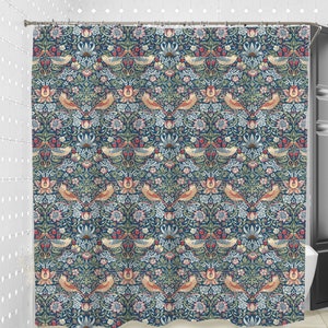 Fabric Shower Curtains  - William Morris "The Strawberry Thief" Fabric Shower Curtain - Cottagecore Decor - Long Shower Curtain