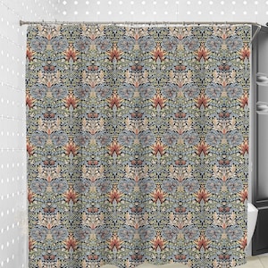 Fabric Shower Curtains  - William Morris "Snakeshead" Fabric Shower Curtain - Victorian Decor - Long Shower Curtain