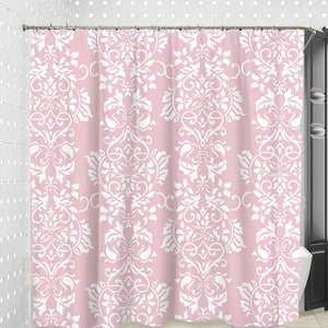 Fabric Shower Curtains  - "Pink Jacquard" Fabric Shower Curtain - Coquette  Room Decor  - Long Shower Curtain