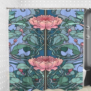 Art Nouveau Cabbage Rose Shower Curtain  - William Morris Inspired Shower Curtain - Maximalist Decor Fabric Shower Curtain - Extra-Long