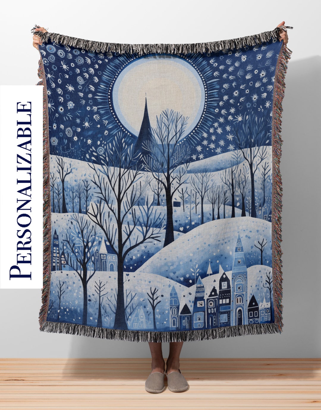 Woven Throw Blanket silent Night Wall Tapestry Hanging Woven Blanket