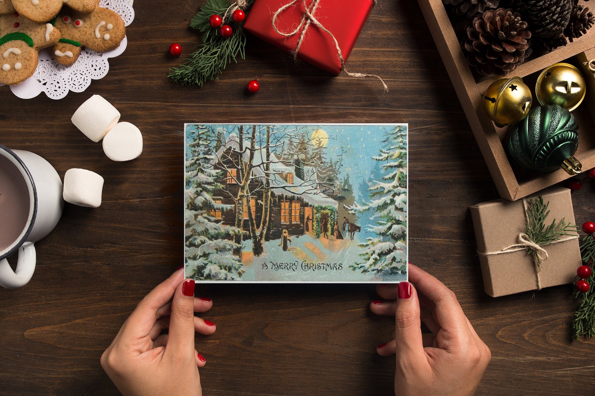 Boxed Christmas Cards Custom Personalized Vintage Style Etsy