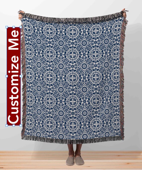 Blue Jacquard Woven Blanket Woven Throw Blanket Art Etsy