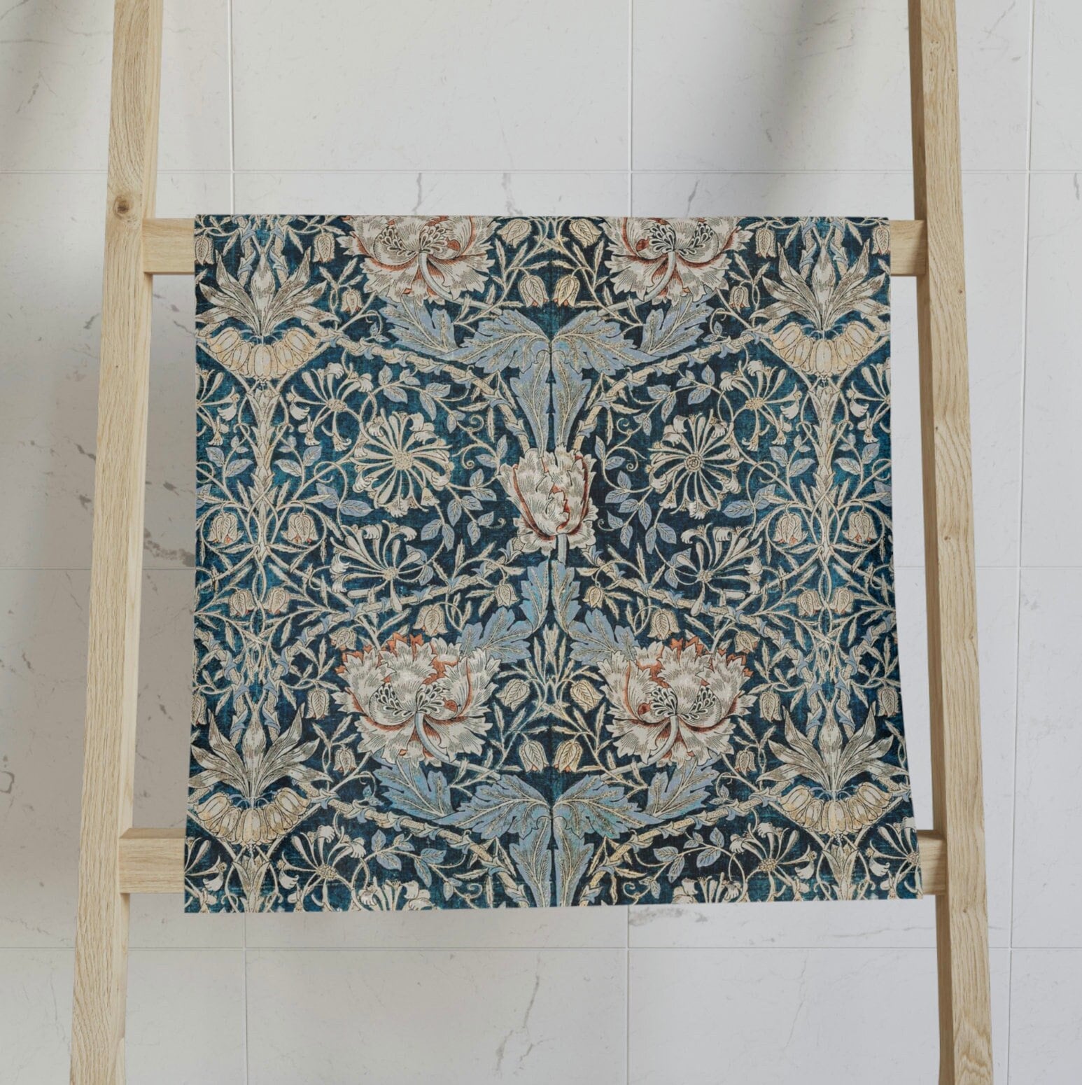 Hand Towel for Bathroom - "Teal Honeysuckle and Tulip" William Morris Hand Towel  - Victorian Decor Cottagecore Decor - Bathroom Hand Towels
