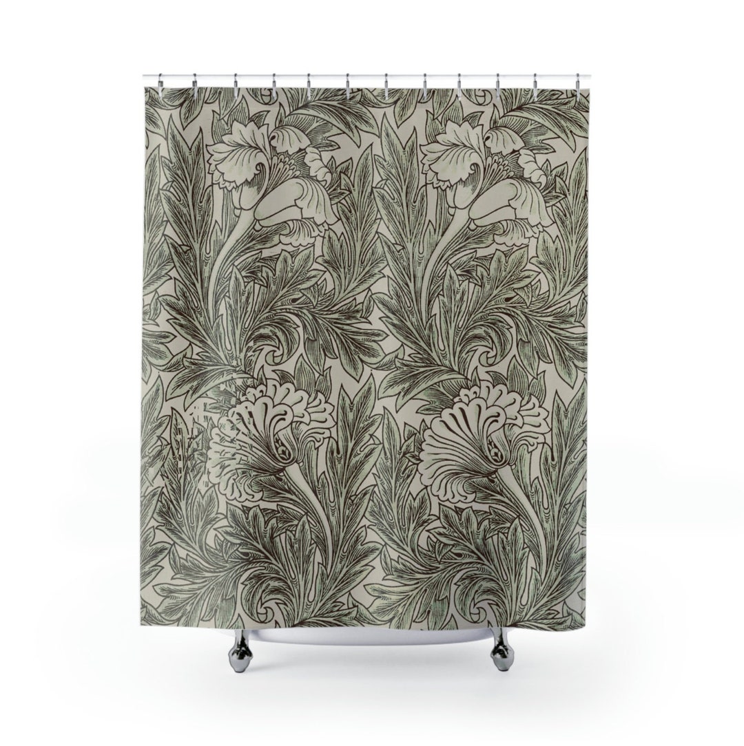 William Morris Shower Curtain tulips Shower Curtain With White