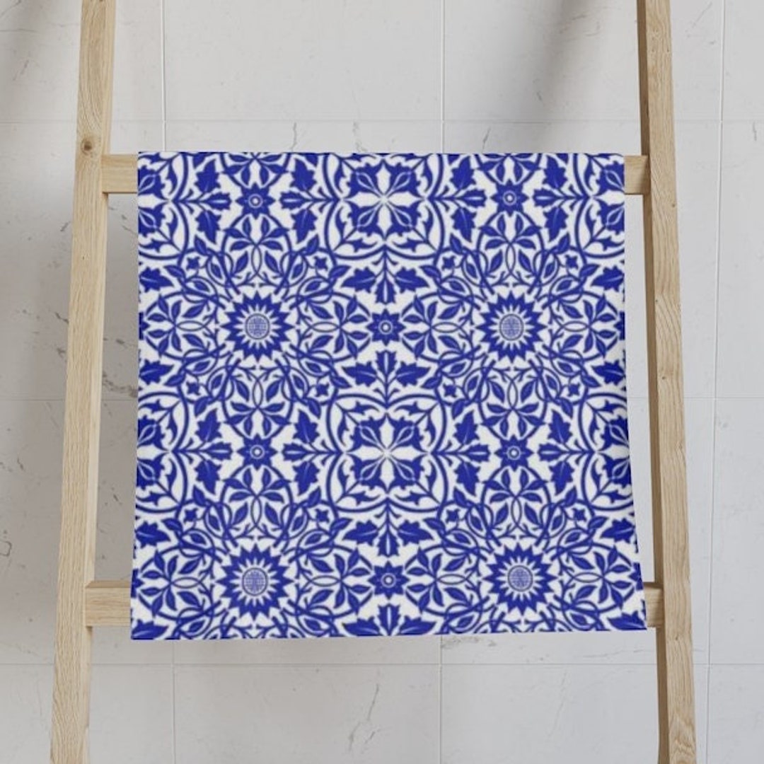Blue Hand Towel Jacquard Style Hand Towel Art Nouveau Bathroom Decor
