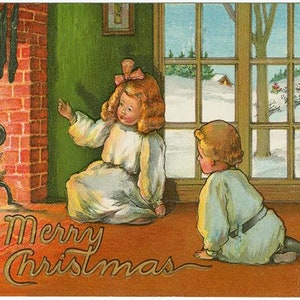 Boxed Christmas Cards - Custom Personalized Vintage Style Boxed Cottagecore Christmas Cards with Fireplace and Family Photo Inside