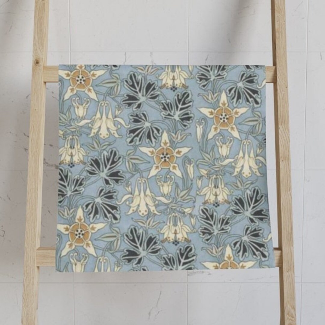 Floral Hand Towel Columbine Hand Towel Art Nouveau Etsy