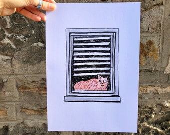 Cat at the Window | A4 Print | Illustration