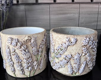 Hand Painted Lavender Planter, Rustic Cottagecore Decor, 5 Inch