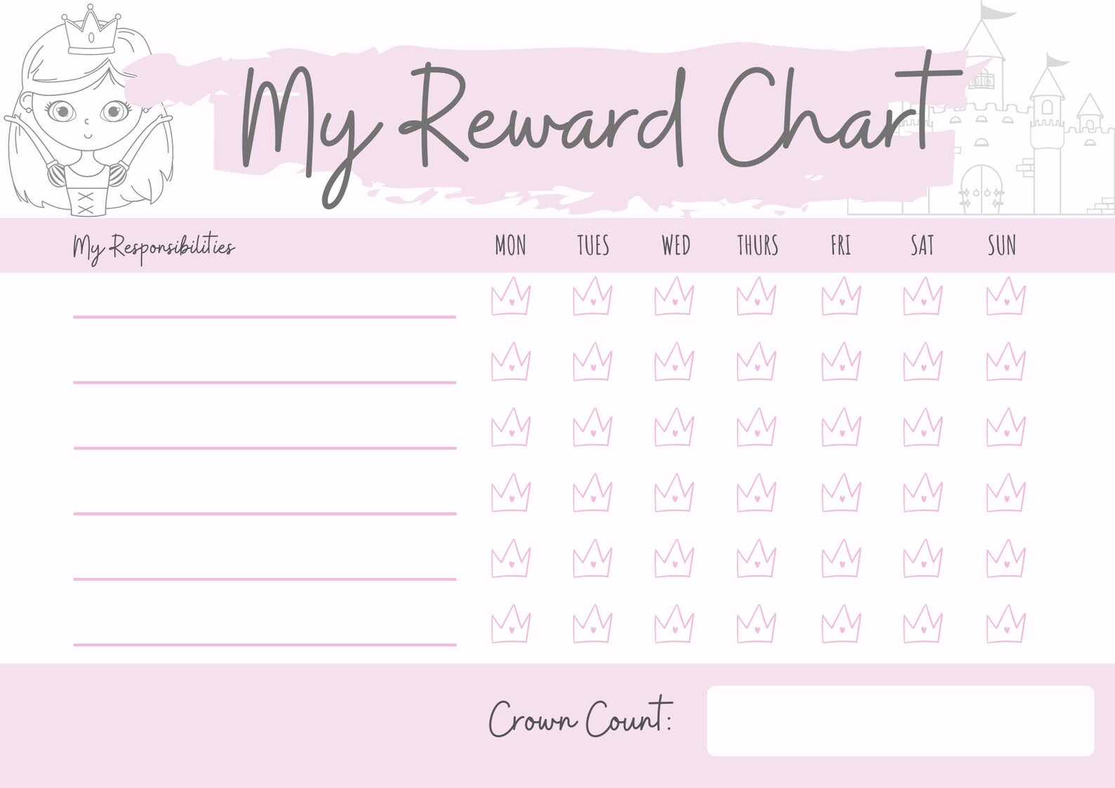 Princess Pink Printable Reward Chart - Etsy