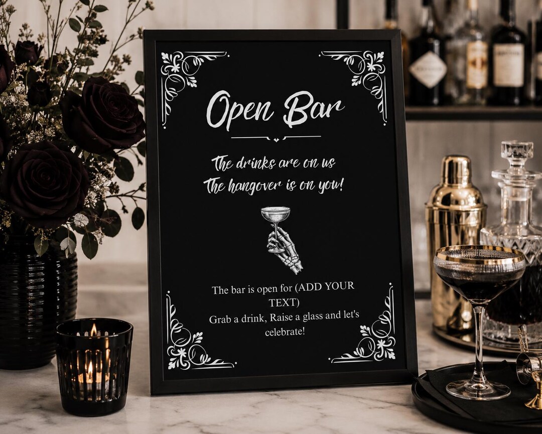 Gothic Open Bar Sign Printable | Dark Romance Wedding Decor | Editable ...