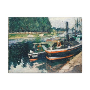 Barges at Pontoise (1876) by Camille Pissarro - Stretched Canvas