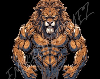 Buy Muscular Lion Bodybuilder Motivational T-shirt Gym Design PNG