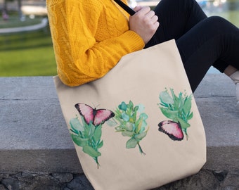 Cottagecore Botanical Tote Bag | Botanical Butterfly Tote Bag | Botanical Tote | Cottagecore Gifts | Tote Bag Gift | Botanical Flower Bag