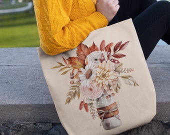 A queda deixa a sacola de <br> Entrega Rápida? Saco do vaso de flores da queda | Bolsa de outono | Presentes Cottagecore | Sacola Cottagecore de <br> Entrega Rápida? Presente para o outono | Sacola de outono