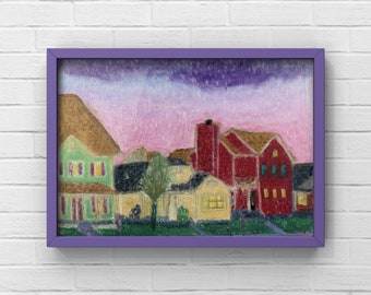 Colorful Houses Canvas Art - Print of Original Painting - Abstract Canvas Art Print for Wall Art Home Decor - Housewarming Gift