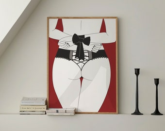Impresión artística de línea de lencería roja / Póster de dormitorio sensual