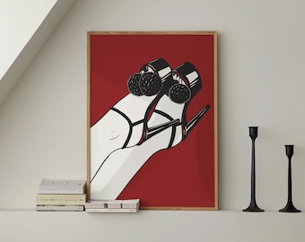 Red High Heels Art Print | Gothic Bedroom Wall Decor, Framed Poster