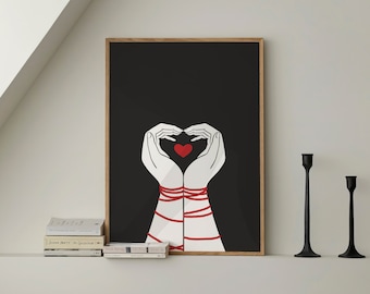 Couple Line Art Black Minimalist Love Romantic Shibari Art Print | Large Bedroom Above Bed Wall Art Decor | Ready To Hang | Framed Poster