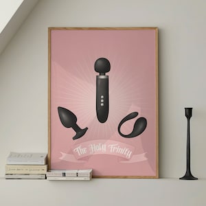 Vibrators The Holy Trinity Sex Positive Nsfw Kinky Light Pink Art Print Large Bedroom Wall Art Decor | Ready To Hang | Framed Poster