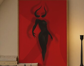 Lámina de arte satánico / Decoración de pared minimalista de ocultismo y brujería, enmarcada