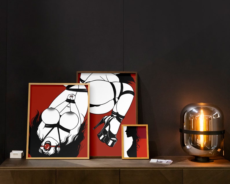 Plus Size Shibari Art Print | Erotic Red Bondage Poster image 5