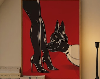 Dominatrix Art Print | Femdom Petplay Latex Kinky Wall Decor, Framed