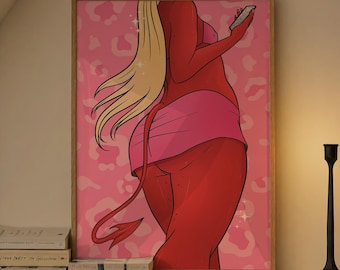 Y2K Pink Demon Art Print | Girly Goth Bedroom Wall Decor, Framed